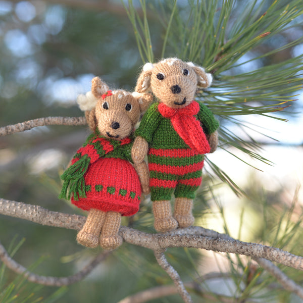 Holiday Deer Ornaments, set of 2