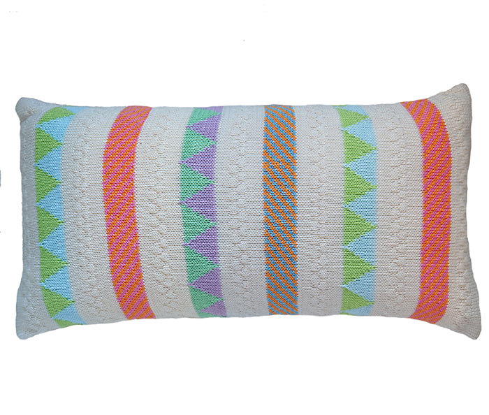 Ecru Lumbar Pillow, Bright Stripes