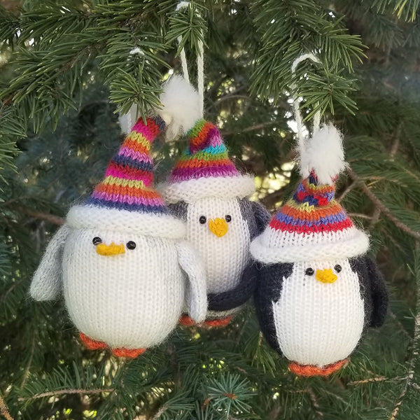 Penguin with Multi-Colored Hat Ornament- set of 3