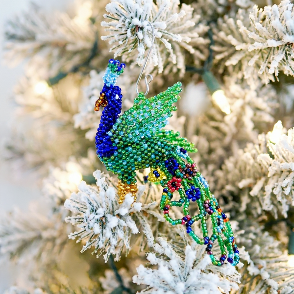 Peacock Ornament, Blue/Green