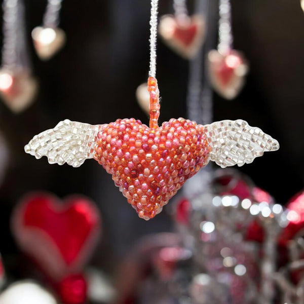 Mini Heart with Wings Ornament, Pink