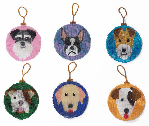 Beaded Dog Ornaments, set of 6