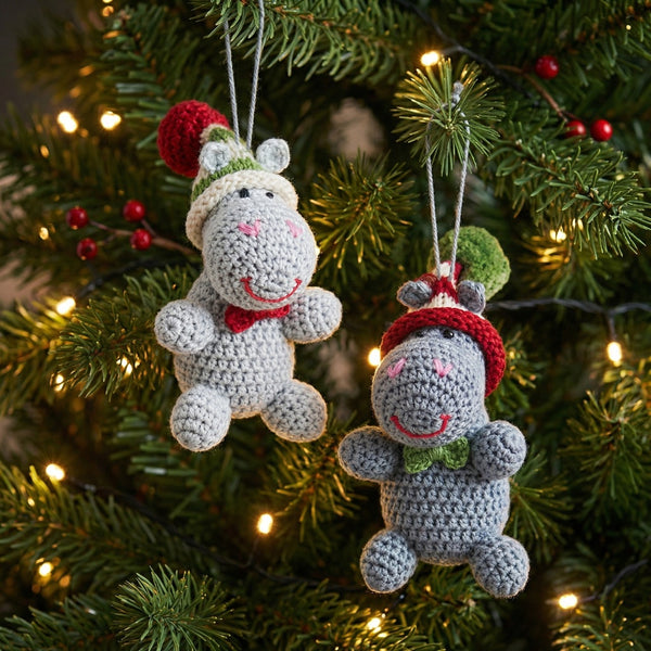 Crochet Hippo Ornaments, set of 2