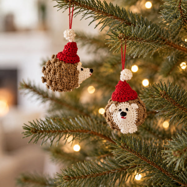 Crochet Hedgehog in Santa Hat Ornament