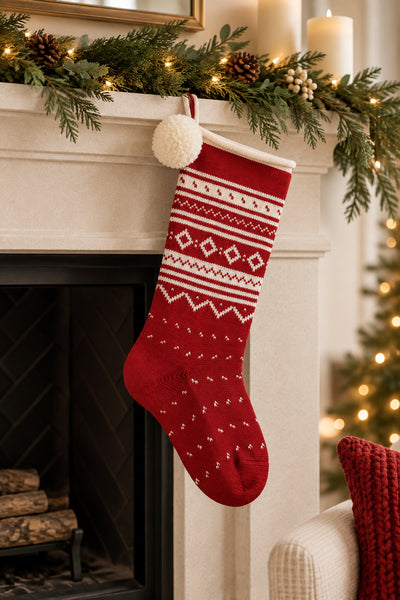 Nordic Roll Cuff Stocking - Red