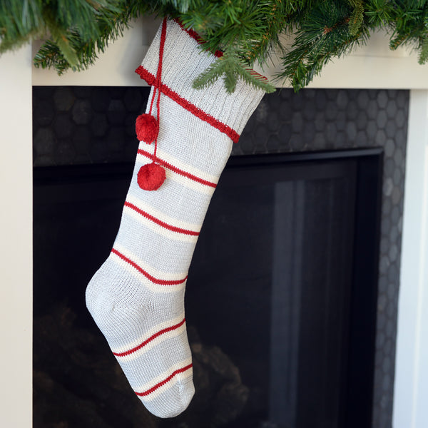 Thin Striped Rib-Cuff Stocking, Grey