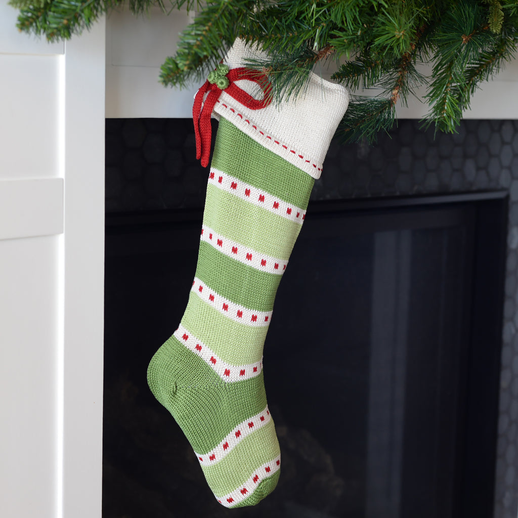 Green Stripe Stocking with Bow – Melange Collection