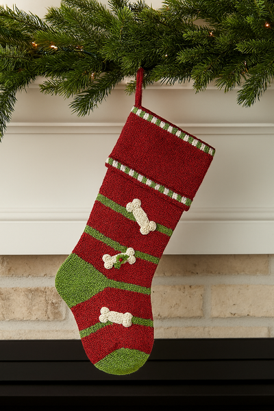 Dog Bone Stocking, Red