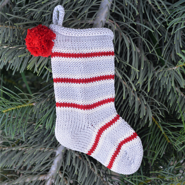 Mini Candy Stripe Stocking, Grey