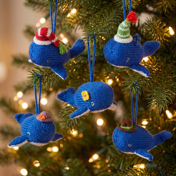 Blue Whale Ornaments, set of 6