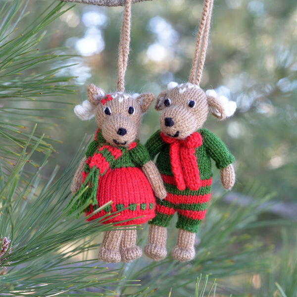 Holiday Deer Ornaments, set of 2