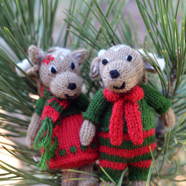 Holiday Deer Ornaments, set of 2