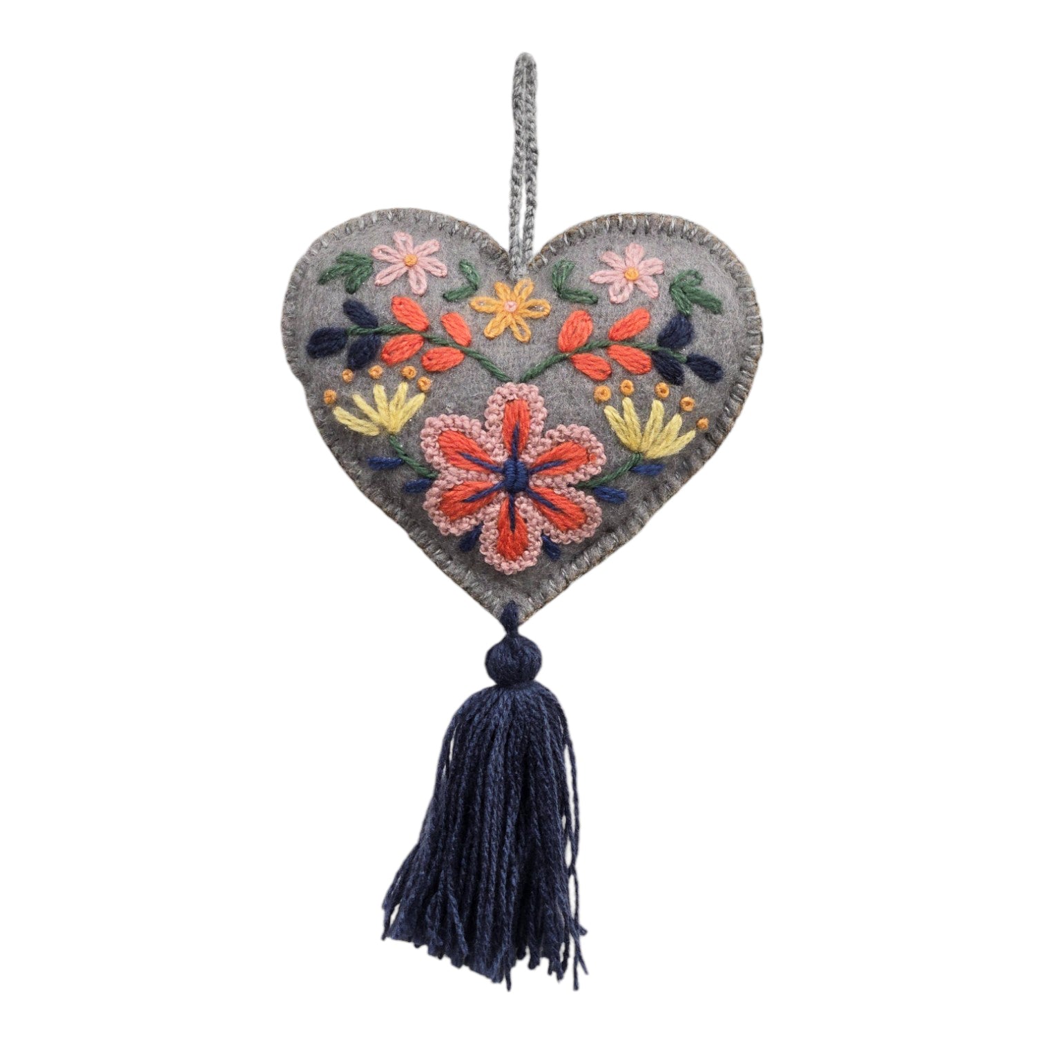 Embroidered Heart Sachet, Grey
