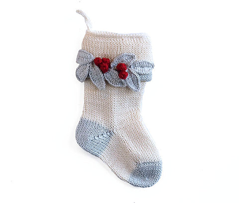 Mini Holly Leaf Stocking, Ecru