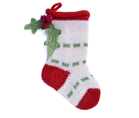 Mini Holly Stocking, Ecru