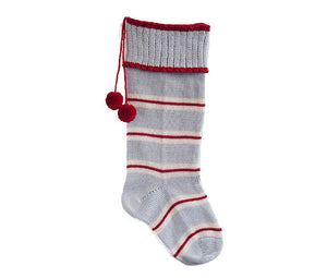 Thin Striped Rib-Cuff Stocking, Grey