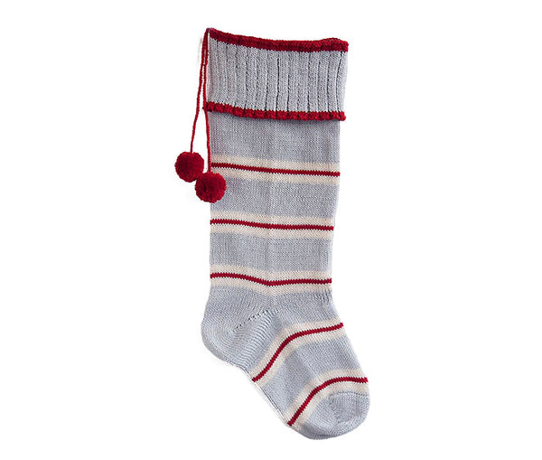 Thin Striped Rib-Cuff Stocking, Grey