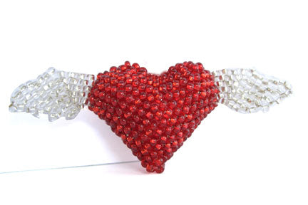Heart with Wings Brooch- Red