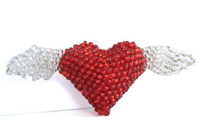 Heart with Wings Brooch- Red