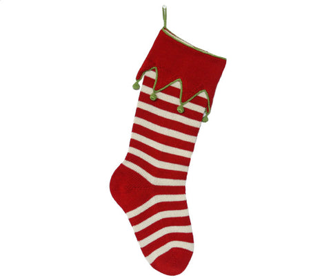 Elf- Cuff Striped Stocking, Red