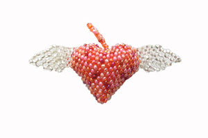 Mini Heart with Wings Ornament, Pink