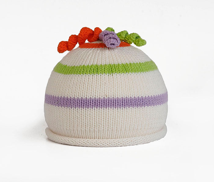 Striped Hat with Curly Top, Ecru