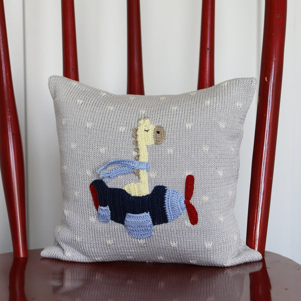 Giraffe Pilot in Plane 10" Pillow