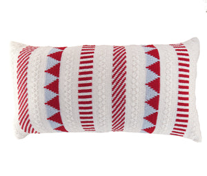 Multi-Pattern Striped Lumbar Pillow, Red/Ecru/Grey