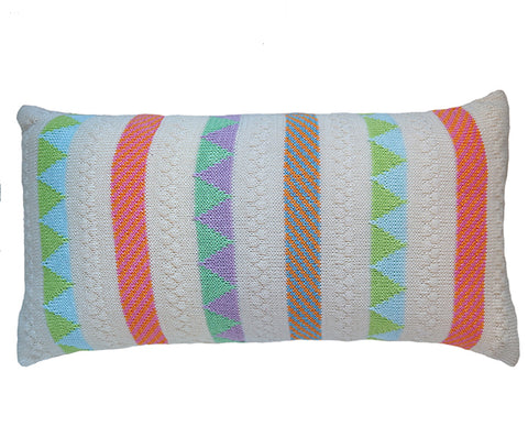 Ecru Lumbar Pillow, Bright Stripes