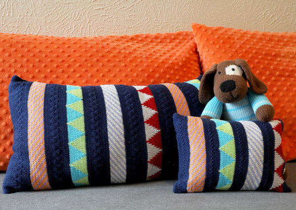 Multi-Pattern Stripe Lumbar Pillow, Navy