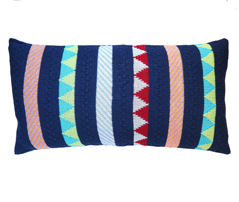 Multi-Pattern Stripe Lumbar Pillow, Navy