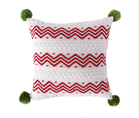 Zig Zag Stripe 10" Pillow, Ecru/Red