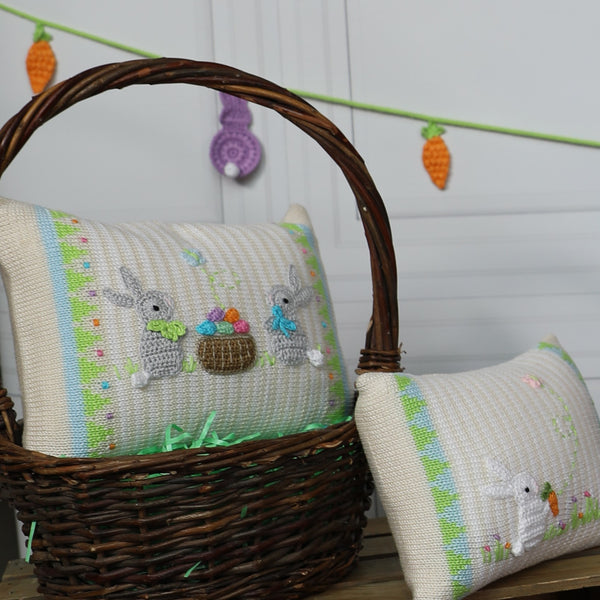 Easter Basket Bunny 8x11" Pillow, Ecru