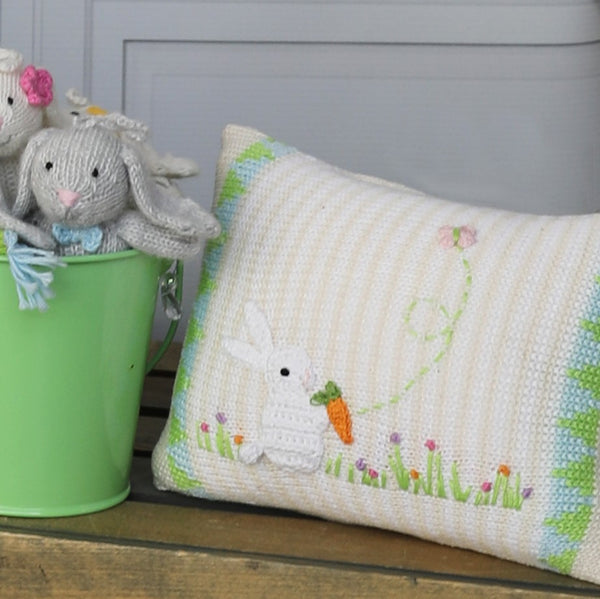 Spring Bunny Mini Pillow, Ecru