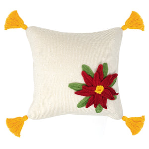 Poinsettia 10" Pillow (Yellow tassel)