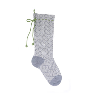 Grey Patterned Stocking with Green Bow