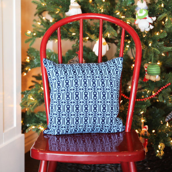 Blue Nordic Pattern Pillow, 14"