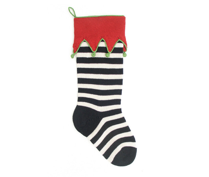 Elf- Cuff Striped Stocking, Black