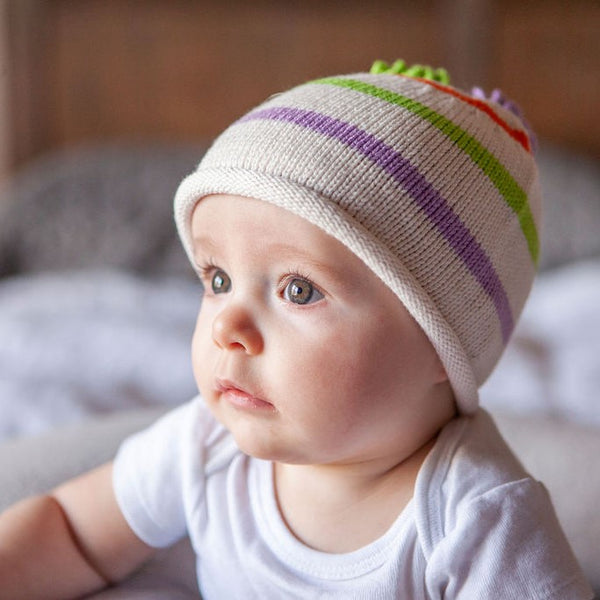Striped Hat with Curly Top, Ecru