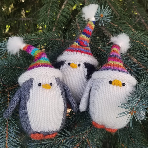 Penguin with Multi-Colored Hat Ornament- set of 3