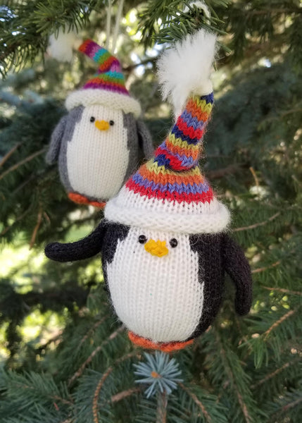 Penguin with Multi-Colored Hat Ornament- set of 3