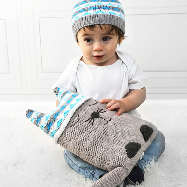 Cat Pillow in Blue