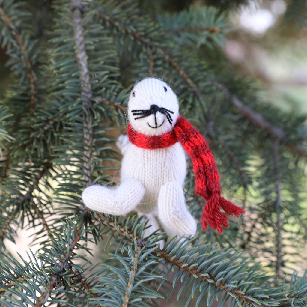 White Seal Knit Ornaments set of 3 Melange Collection