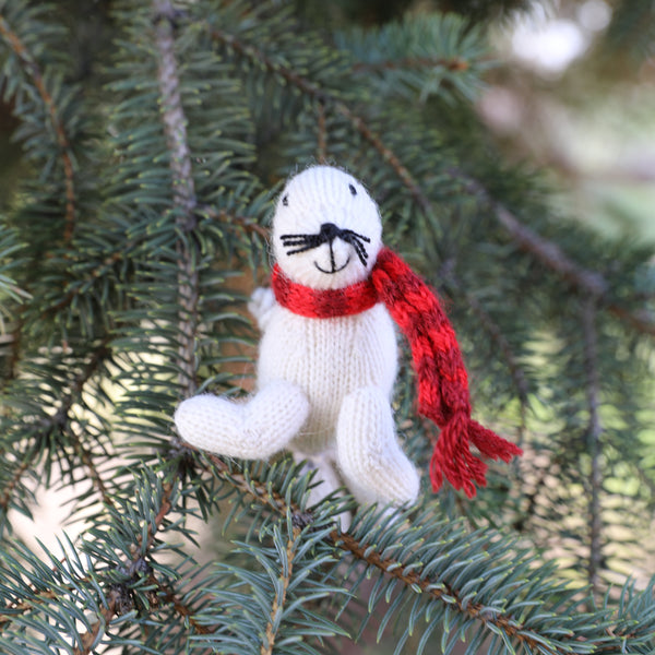 White Seal Knit Ornaments - set of 3