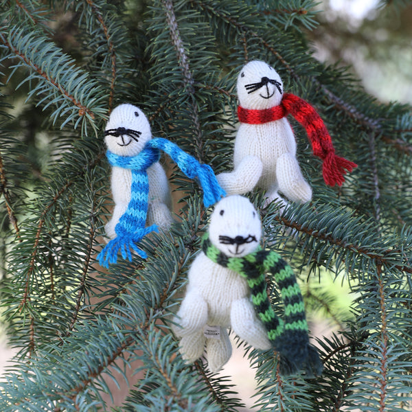 White Seal Knit Ornaments - set of 3