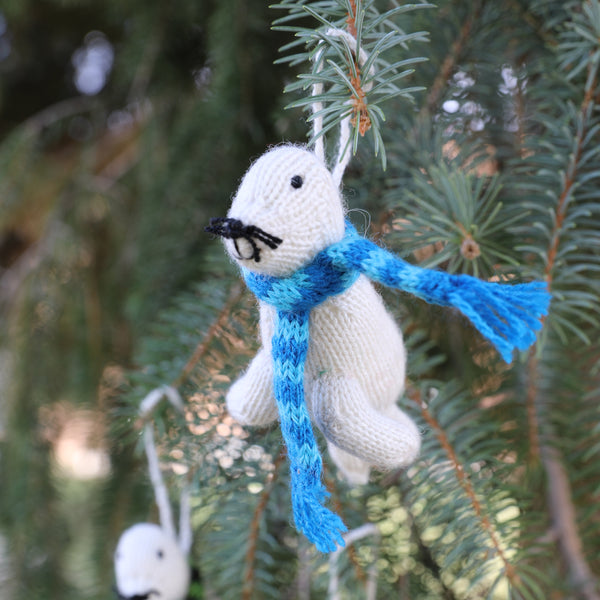 White Seal Knit Ornaments - set of 3