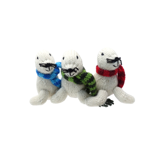 White Seal Knit Ornaments - set of 3