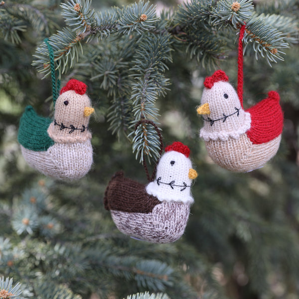 Hen Ornaments - set of 3