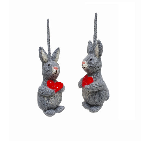 Valentine Bunny Ornaments, set of 2