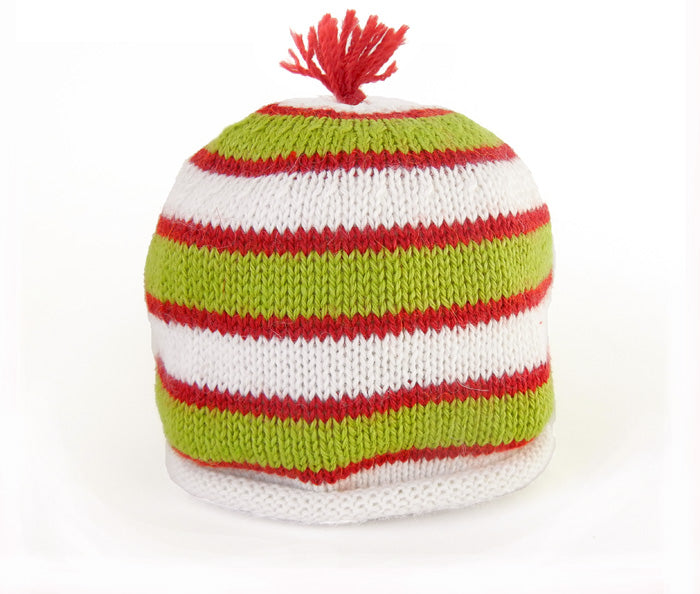 Green & Red Striped Baby Hat